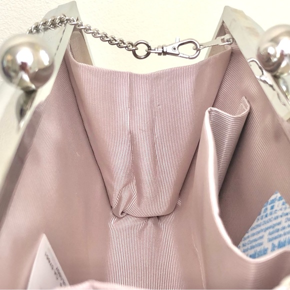 EVER NEW Handbag Silver Pink Clutch Bridal Bridesmaid Wedding Formal Dressy - Picture 6 of 16